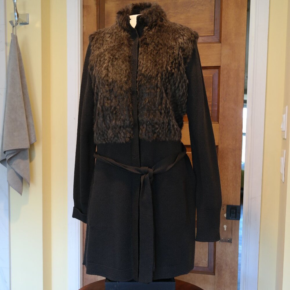 Elie Tahari Oriana Sweater Dress Womens Size Large Merino Wool Rabbit Fur
